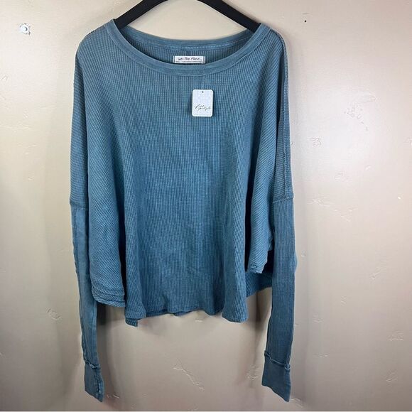 Free People We the Free Microphone Drop Casual Thermal Top Size Small Blue Green - Picture 4 of 8
